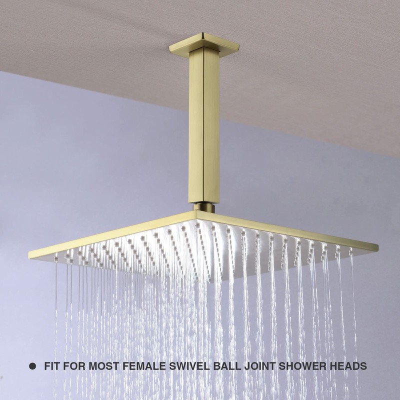 Brushed Gold Shower Arm with Flange 6 Inch Straight Stainless