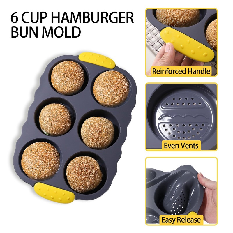 5 Pcs Silicone Baguette Baking Mold and Hamburger Bun Pan