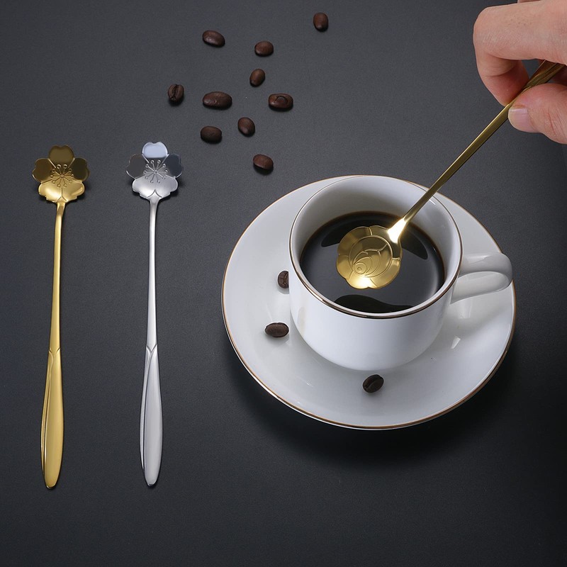NMQLX Dessert Spoon Set, 6-16 Pcs 7" flower Shape Stainless