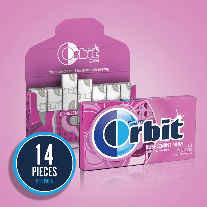 ORBIT Bubblemint Chewing Gum Sugar Free, 12 Packs of 14-Pieces