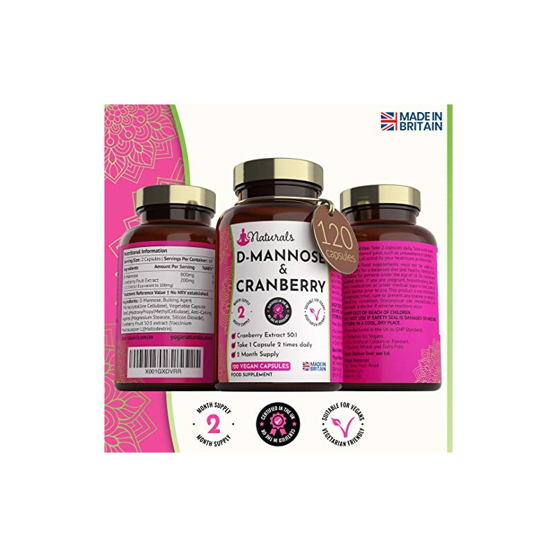 120 D-Mannose and Cranberry Capsules - (2 Months Supply) 1000mg