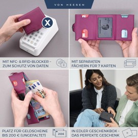 VON HEESEN Slim Wallet with Coin Compartment & RFID Protection - Mini Wallet Men & Women - Card Holder Credit Card Holder - Wallet Small Pink