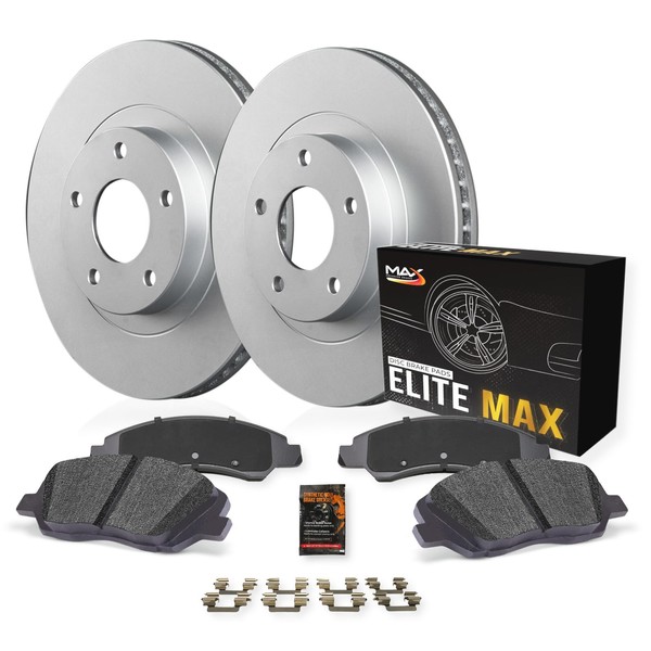 Max Advanced Brakes Front Brake Kit For 2009-2012 2013 2014-2019 Toyota Corolla Matrix Pontiac Vibe Scion xD Replacement Geomet Coated OE Disc Brake Rotors and Ceramic Brake Pads