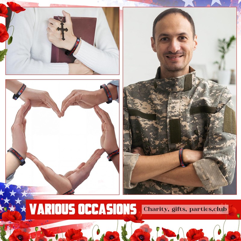 Wavwavw 60 Pcs Bulk Veterans Bracelets Gift Patriotic Party Favors