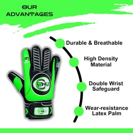 Junior Football Goalkeeper Gloves for Boys, Kids, and Youth Soccer Goalie Gloves with Super Grip Palms and Durable Protection (Green, 5)