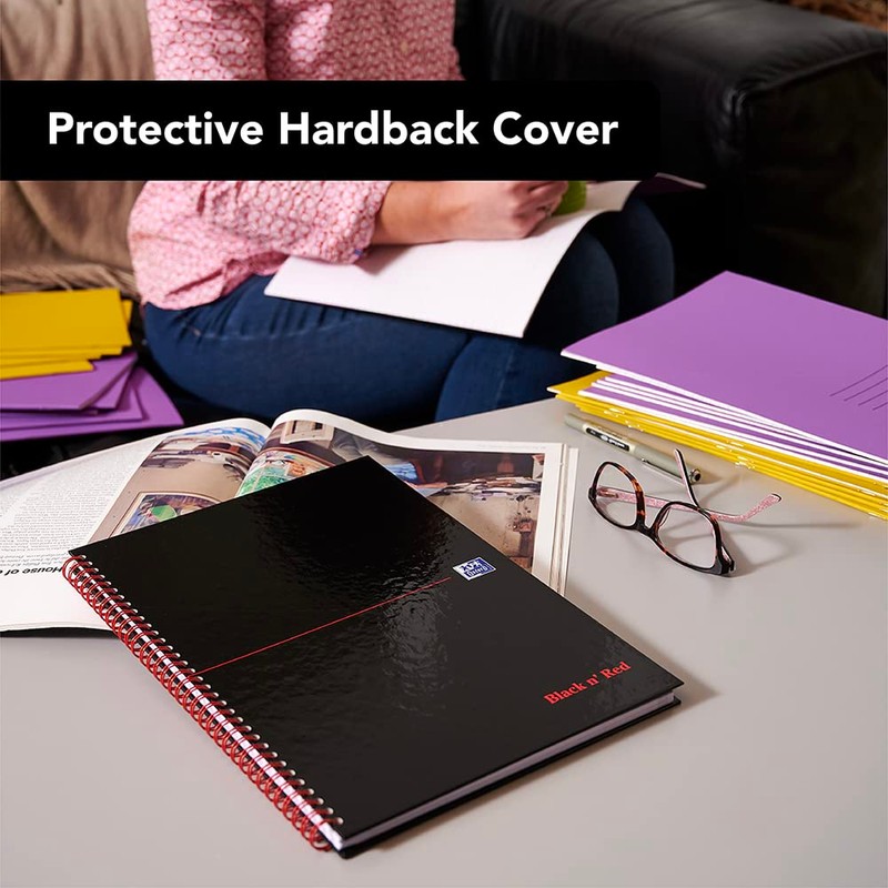 Oxford Black n' Red Ruled A-Z Wirebound Hardback A4 Notebook,