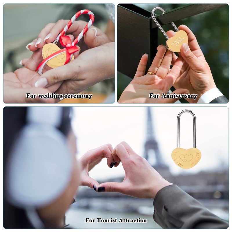 VeYocilk 2PCS Love Lock Single Heart Gold Padlock:3.5" 50mm Engraved