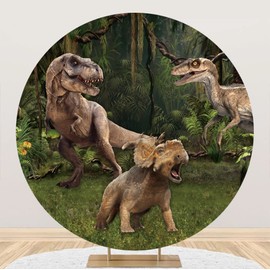 Aoihrraan 200cm Diameter Dinosaur Round Photography Backdrop Safari Jungle World Park Jurassic Period Forest Green Grass Backgrounds Baby Shower Boy 1st 2nd Birthday Party Kids Portrait Photo Props