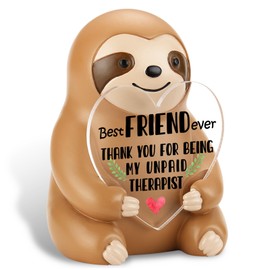 Funny Best Friend Sloth Figurine Gift, "Thank You for Being My Unpaid Therapist" Cute Emotional Support Desk Decor for Women Men, Friendship Appreciation Present for BFF Roommate Coworker-DSZX82