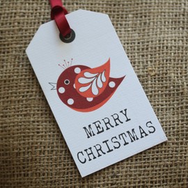 Christmas Tags 'Merry Christmas' with Birds Snowflake x 6 Xmas Gift Tags