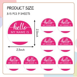 JarThenaAMCS 315Pcs Pink Name Tag Sticker Hello My Name is Nameplate Decal Round Bulletin Board Label Sticker for Office Classroom Desk Wall Decor, 2.5 in