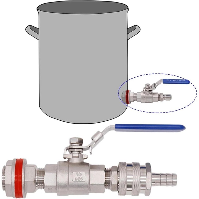 HBYOB Homebrewing Weldless Ball Valve Kit Quick Disconnects 304 Stainless