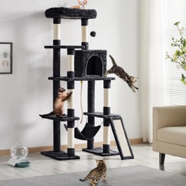 Yaheetech Cat Tree Cat Tower, 63in Multi-Level Pet Furniture for Indoor Kitten w/Sisal-Covered Scratching Posts & Condo, Activity Center for Kitty, Black