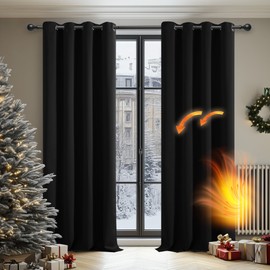 Deconovo Deconovo Solid Thermal Insulated Eyelet Blackout Curtains for Bedroom Including 55x82 Inch Two Panels Black