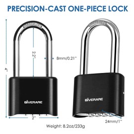 4-Digit Combination Lock, Heavy Duty Padlock Metal, Outdoor Alloy Locks with Long Hardened Steel Shackle, High Security Weatherproof Large Padlocks for School, Locker, Fence, Gate, Hasp, Case-Black