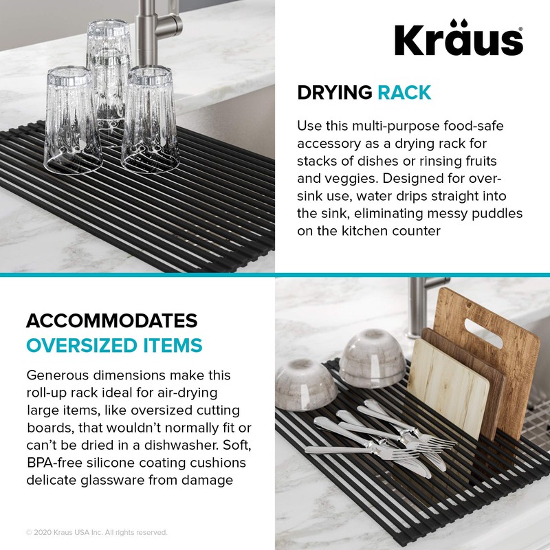 Kraus Multipurpose Over-Sink Roll-Up Dish Drying Rack, Colander and Trivet