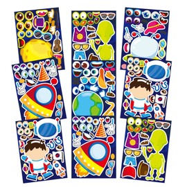 24 Sheets Space Stickers for Kids Make Your Own Astronaut Stickers, Make a Face Planet Stickers Mix of Alien, Rocket, Ship and Match Solar System Stickers for Birthday Party Favors Craft Kit