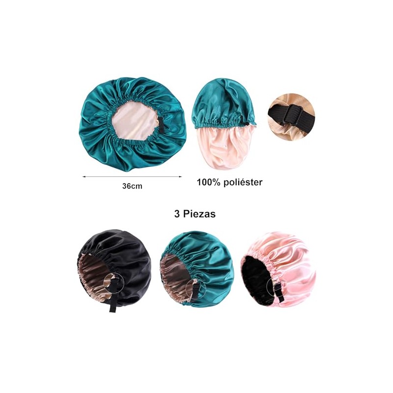 Gorros Rizadores de Raso 3 Piezas, Capó De Satén Gorro