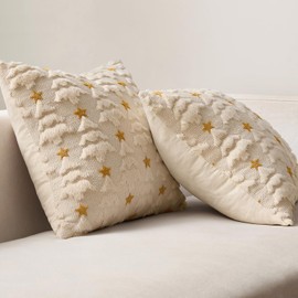 MIULEE Christmas Pillow Covers 18x18 Inch Set of 2, Beige Christmas Tree Plush Faux Fur Pillowcases Soft Decorative Throw Pillow Cases for Couch Sofa Living Room Winter Xmas Holiday Home Decor