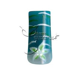 Teal Star Flower & Stripes Pre-designed Acrylic/UV Gel Artificial/False French Nail Tips (70 pcs.)