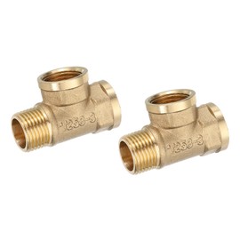 sourcing map Brass Tee Pipe Fitting, G1/2" (Female x Female x Male) 3 Way T-Connector Fitting Coupler Adapter for Gas Transport Connect Pipelines, 2pcs