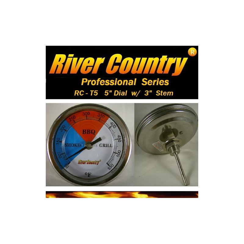 River Country 5" Dial (RC-T5) Adjustable BBQ, Grill, Smoker Thermometer