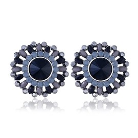 Vintage Big Flower Stud Earring for Women Girls Antique CZ Crystal Colourful Resin Fashion Charm Bohemia Promise Statement Wedding Cocktail Party Earrings Art Deco Jewelry Birthday 4 Colors (Black)