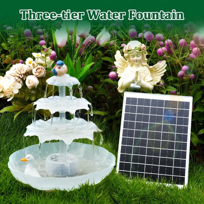 AISITIN 3-Tier Bird Bath with 6.5W Solar Pump & Lights,