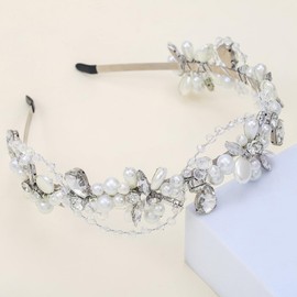 Formery Pearl Rhinestones Headband White Communion Crystal Flower Headpiece Wedding Hair Accessories for Girls