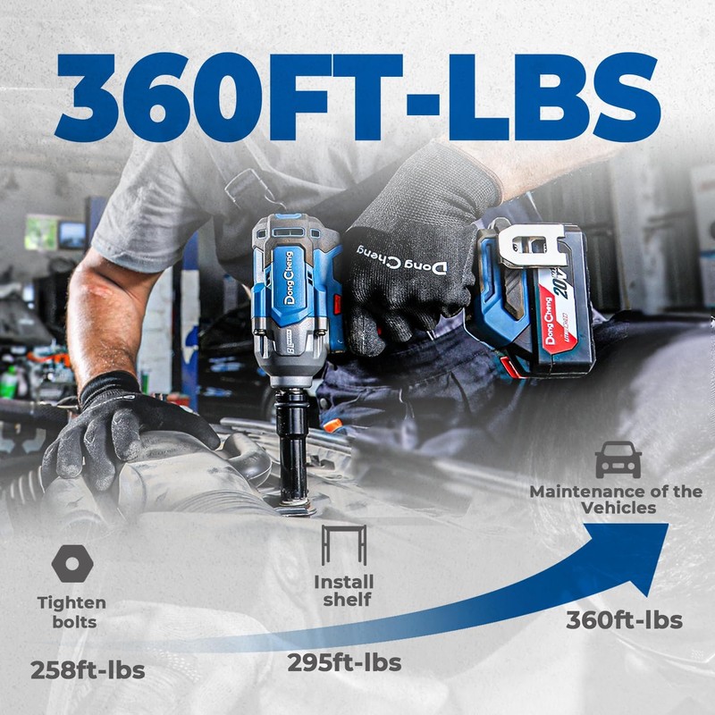 Dong Cheng 20V Brushless Impact Wrench, Max Torque 360 ft-lbs