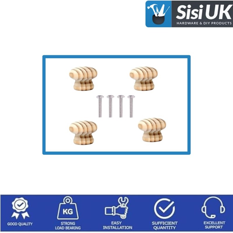 SISI UK Wooden Door Knobs 40mm Natural Wood Drawer Handle
