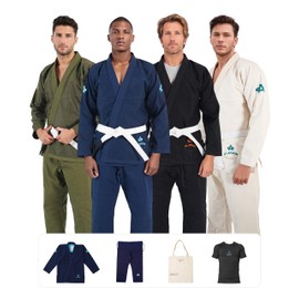 All Around 100% Cotton Brazilian Jiu Jitsu Gi set for Men - BJJ Gi Kimono, Ripstop Trousers, Rashguard and Tote bag - 450gsm