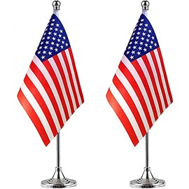 ZXvZYT 2 Pack US flag USA Table Flag Small Mini United States Desk Flag With Stand Base,for 4th of July Party Veteran's Day Decorations,Home office Decorations