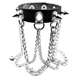 P-Rize Bracelet, Unisex, Spiky Studs & Chain, Black, Leather, Punk Type, Leather