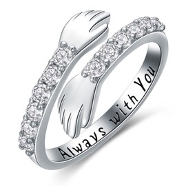 Hug Ring 925 Sterling Silver Rings Hugging Hand Jewelry Couple Hugs Finger Ring Adjustable Best Friend Rings Friendship Zircon Valentine's Day Gifts for Girl Women Granddaughter Wife