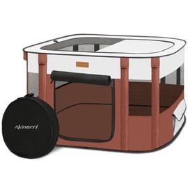 Dog Playpen - Foldable Cat Play Pens for Pubby, Kitten, Rabbit, Portable Pet Tent with Carring Bag for Indoor/Outdoor Travel Camping (Brown-Small)