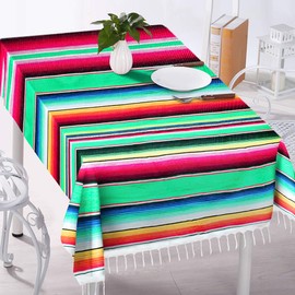 Eccbox 84 x 59 Inch Mexican Tablecloth for Wedding Party Decorations, Large Square Fringe Cotton Serape Blanket Bright Colors Table Cover Table Cloth Picnic Mat (Green)