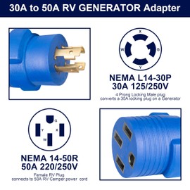 FROSTYRIDER NEMA L14-30P to 14-50R RV Generator Adapter, 30 Amp to 50 Amp Twist Lock Generator 4-Prong Male Plug to 4-Prong RV Female Plug, Heavy Duty for RV Trailer Camper Generator