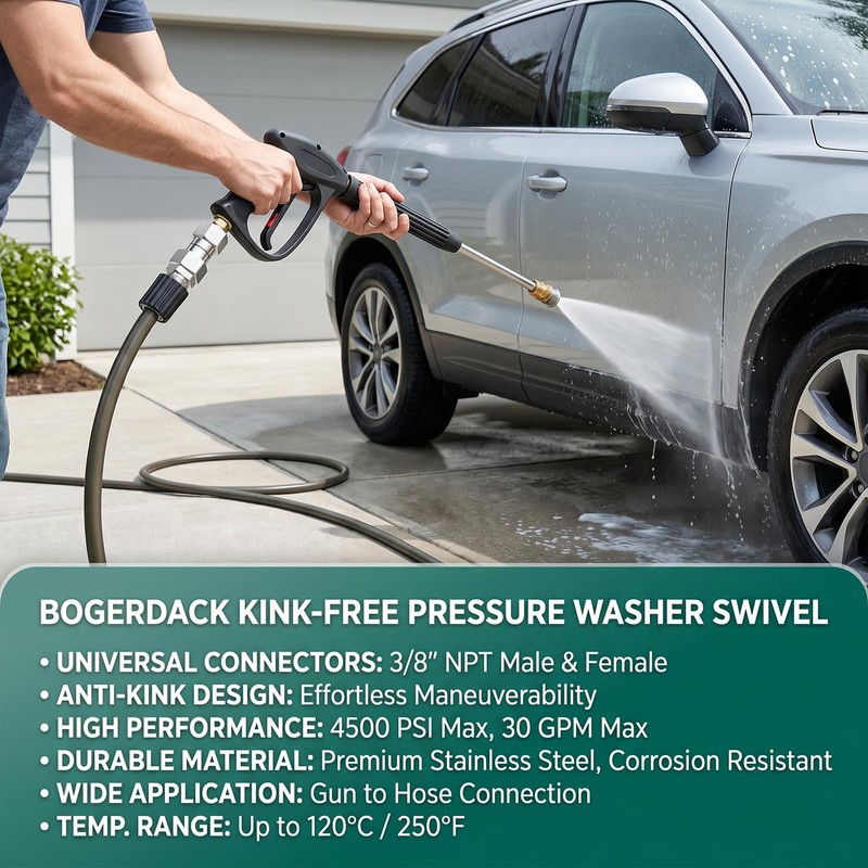 BOGERDACK 2PCS 3/8" NPT Male Stainless Steel Pressure Washer Swivel,