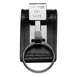 JAY-PEE Metal Key Ring Holder on Leather Belt Loop Mount Slide-On fits up to 2.25” wide Duty Belts with 1 Detachable Key Ring Safety Hook Nickle Keychain Holder Clip