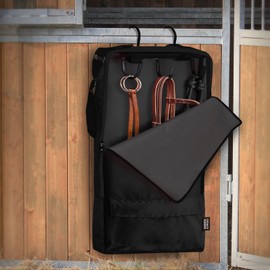 Harrison Howard Bridle/Halter Bag with 3 Prong Tack Rack Durable Waterproof Fabric Horse Tack Carry Bag-Piano Black