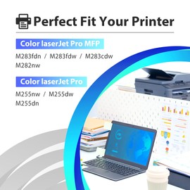 206A M283fdw Toner Cartridge Replacement for HP 206A Toner Cartridges 4 Pack Set for Color Pro MFP M283fdw M283cdw M283fdn M282mw Pro M255dw M255nw M283 M255 Printer Ink W2110A (BCMY)