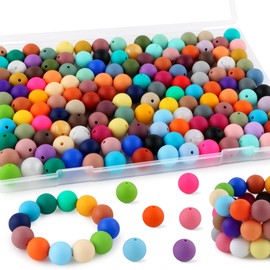 Kovict 150Pcs Silicone Beads 15mm Mix Color, Bulk Silicone Beads for Keychain Making, 15mm Silicone Beads for Pens and Bracelet Making(Multicolor)