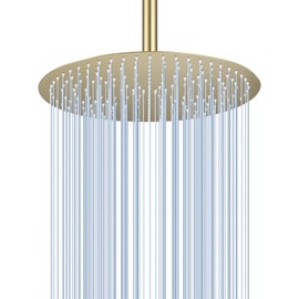 KINLIV 16 inch Brushed Gold Large Ceiling Rainfall Shower Head, All Metal Stainless Steel 304, Ultra Thin Design, Full Body Round Rain Shower with 230 Silicone Nozzles