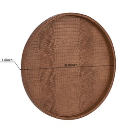 HofferRuffer Extra Large Round Serving Tray 20'', Elegant Oversized Faux Leather Circle Ottoman Table Tray, Serve Tea Coffee Breakfast in Bedroom Living Room Kitchen (Brown)