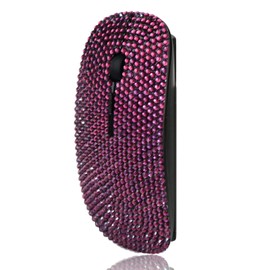 SA@ Luxury Bling Crystal Diamond Rhinestone USB Slimline Flat Wireless Mouse Gift (Purple)