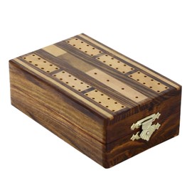 Ajuny Traditonal Wooden Cribbage Board Game with Metal Pins and Cards with Storage Area Board Size 5 x 3.25 x 2 Inches