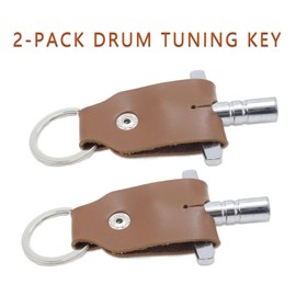CashBeat 2-Pack Drum Tuning Key, T-Shaped Design with Leather Keychain, Universal Drum Adjusting Accessory for All Drum Kits - Sturdy, Convenient, and Essential for Musicians - Brown