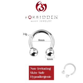 Forbidden Body Jewelry 14G-16G Solid Titanium Internally Threaded Horseshoe Ring for Cartilage/Septum, Metal