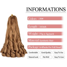 French Curl Braiding Hair 16 Inch Loose Wavy 8 Packs Bouncy Braiding Hair Extensions 75g/Pack Synthetic French Curly Crochet Hair for Black Women (16 Inch, 8 Packs, #30)